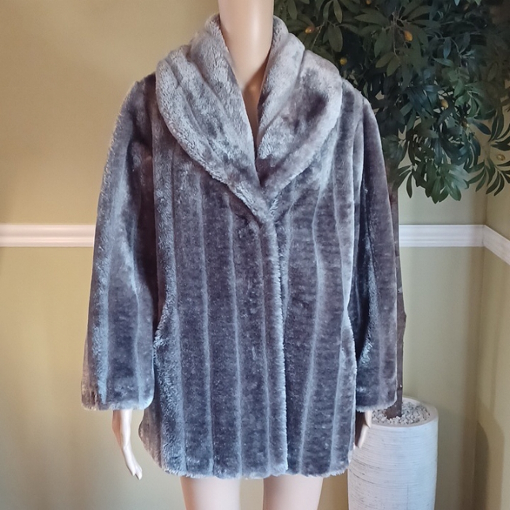 Anthony Richards Gray Faux Fur Coat Jacket